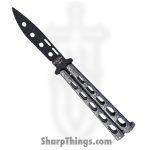 Bear & Son - BC115TR - Butterfly Trainer - Balisong - 1095 HC Coated Drop Point - Powder Coated Zinc - Silver Black