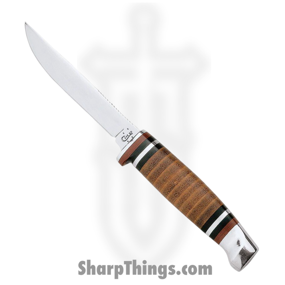 0be0d1e9-8f83-4452-be62-e15fcf183f5e_CA379_1.jpg Case Cutlery - CA379 - M3 Finn Small Hunting - Fixed Blade Knife - Stainless Polished Clip Point - Leather - Brown White - Image 1