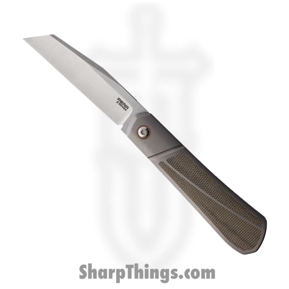 0bec176a-2029-4b66-89d4-d2637cb21252_PE49_1.jpg Pena Knives - PE49 - XL Raptor Framelock - Folding Knife - M390 Satin Extended Tang - Titanium with Micarta Inlay - Green - Image 1