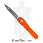 Microtech - 147-10APOR - UTX-70 - OTF Auto - Elmax, M390, 204P Apocalyptic Dagger - 6061-T6 Aluminum - Orange