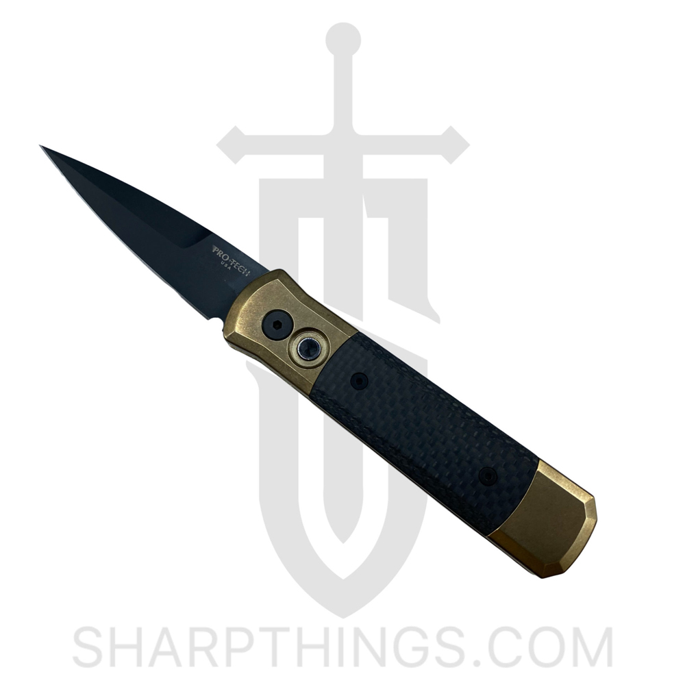 0c3d1f2d-f5eb-4487-8dad-5eeebf27e814_7115_1.jpg ProTech - 7115 - Godson Limited - Automatic Knife - 154CM DLC - Bronze AL C/F Inlay - C/F Button - Image 1