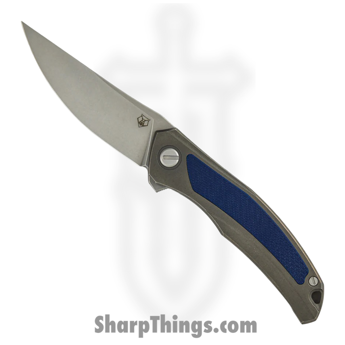 0c750d66-b262-4258-be67-642b23e65740_SHI-URS-QNL-DBG10_1.jpg Shirogorov Knives - SHI-URS-QNL-DBG10 - Ursus Quantum - Folding Knife - Cromax PM Stonewash Upswept - Titanium G10 Inlay - Grey Dark Blue - Image 1