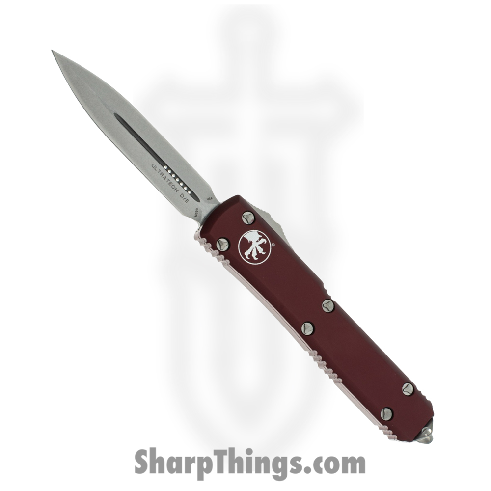 0d51626b-f71e-4a68-ae66-8039befdff2f_122-10MR_1.jpg Microtech - 122-10MR - Ultratech - OTF Auto - Elmax, M390, 204P Stonewash Dagger - 6061-T6 Aluminum - Merlot - Image 1