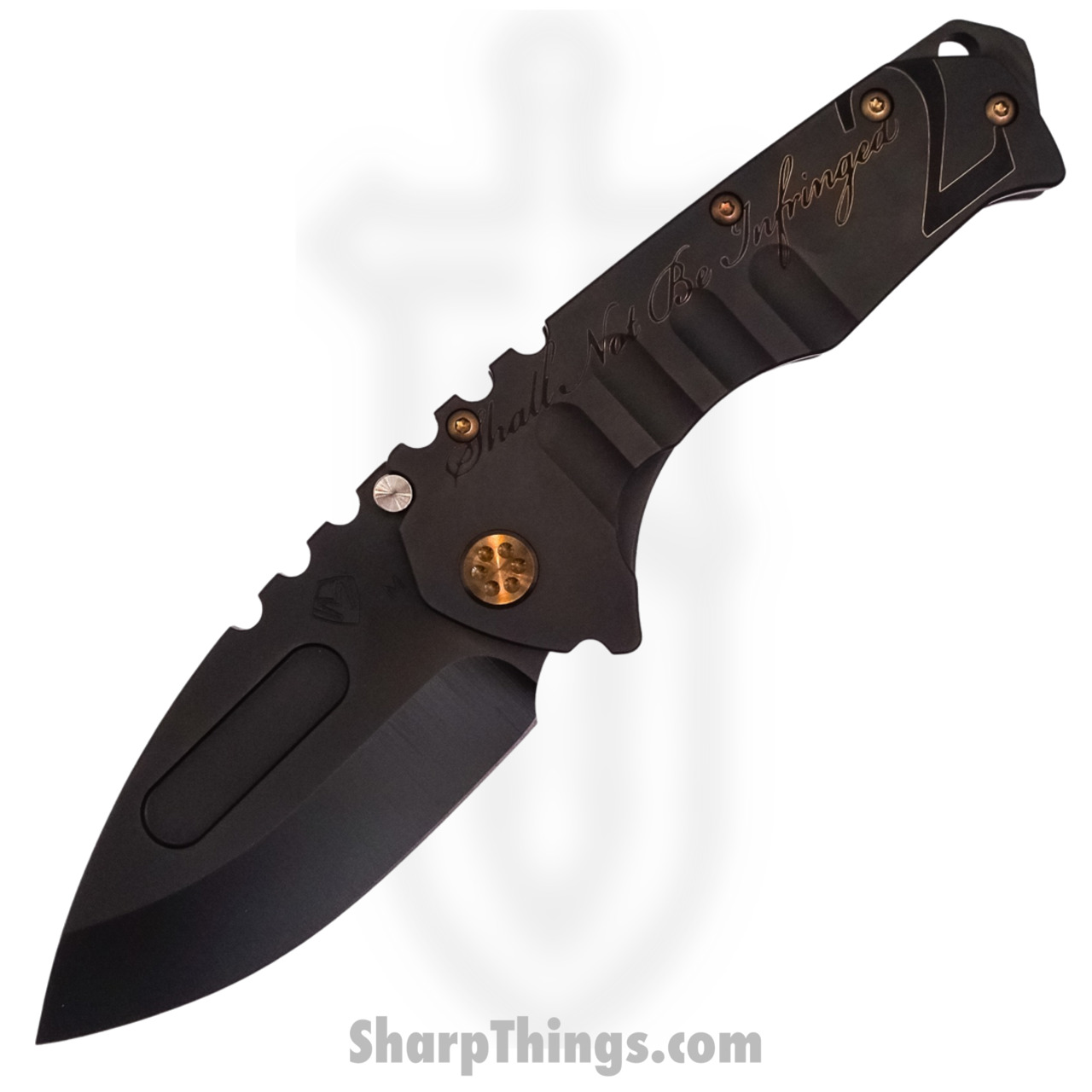 0e0db09e-729a-47b7-a367-859e804b9095_MK012MPD-30PV-T1C1-BP_1.jpg Medford Knife - MK012MPD-30PV-T1C1-BP - Praetorian "T" Drop Point Folder - Magnacut PVD - "Gold 2nd Amendment" - Image 1