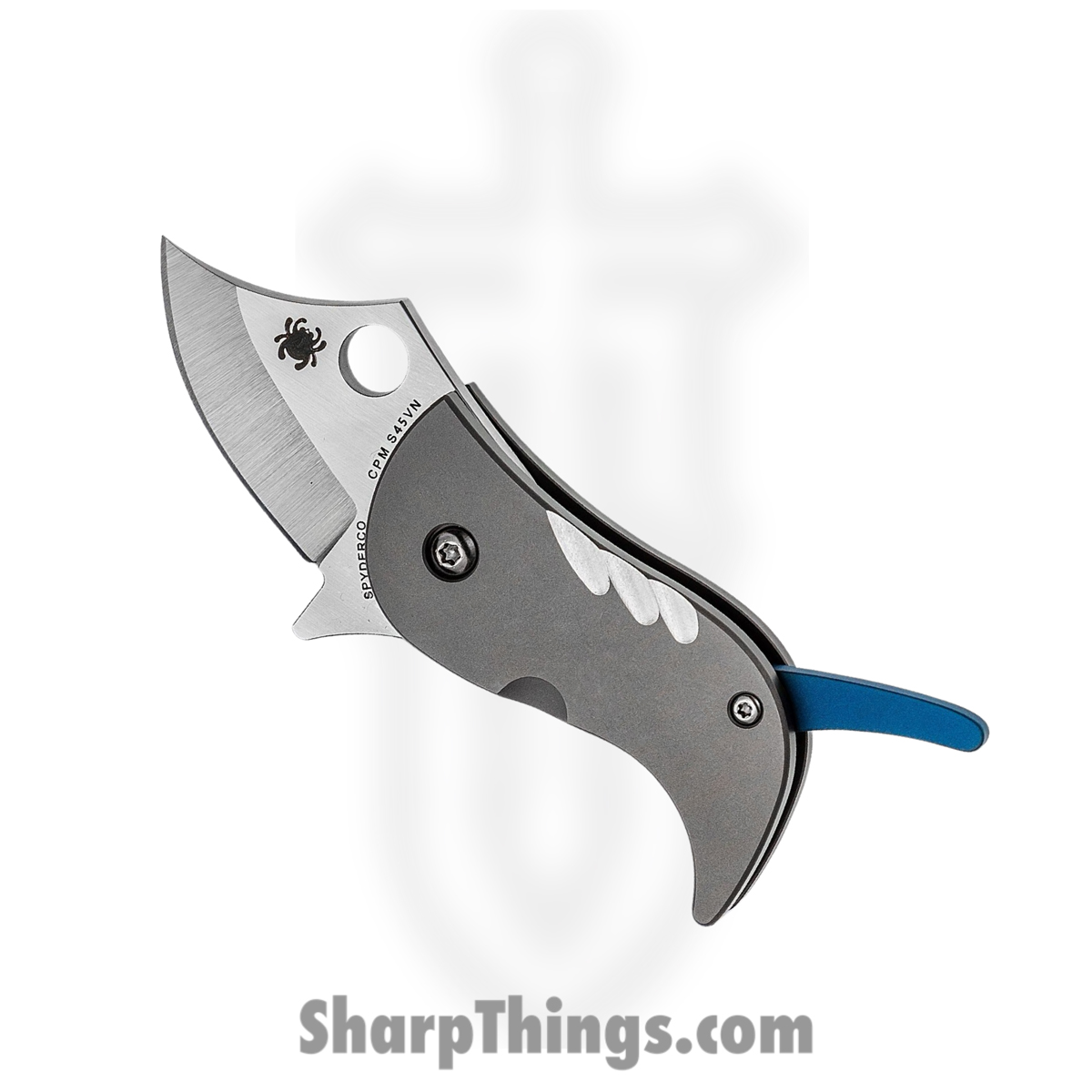 0e3fc08c-aa74-47ef-9054-6524104c57cc_SC256TIP_1.jpg Spyderco - SC256TIP - Pochi Reeve Integral Lock - Folding Knife - CPM-S45VN Satin Clip Point - Titanium - Gray - Image 1