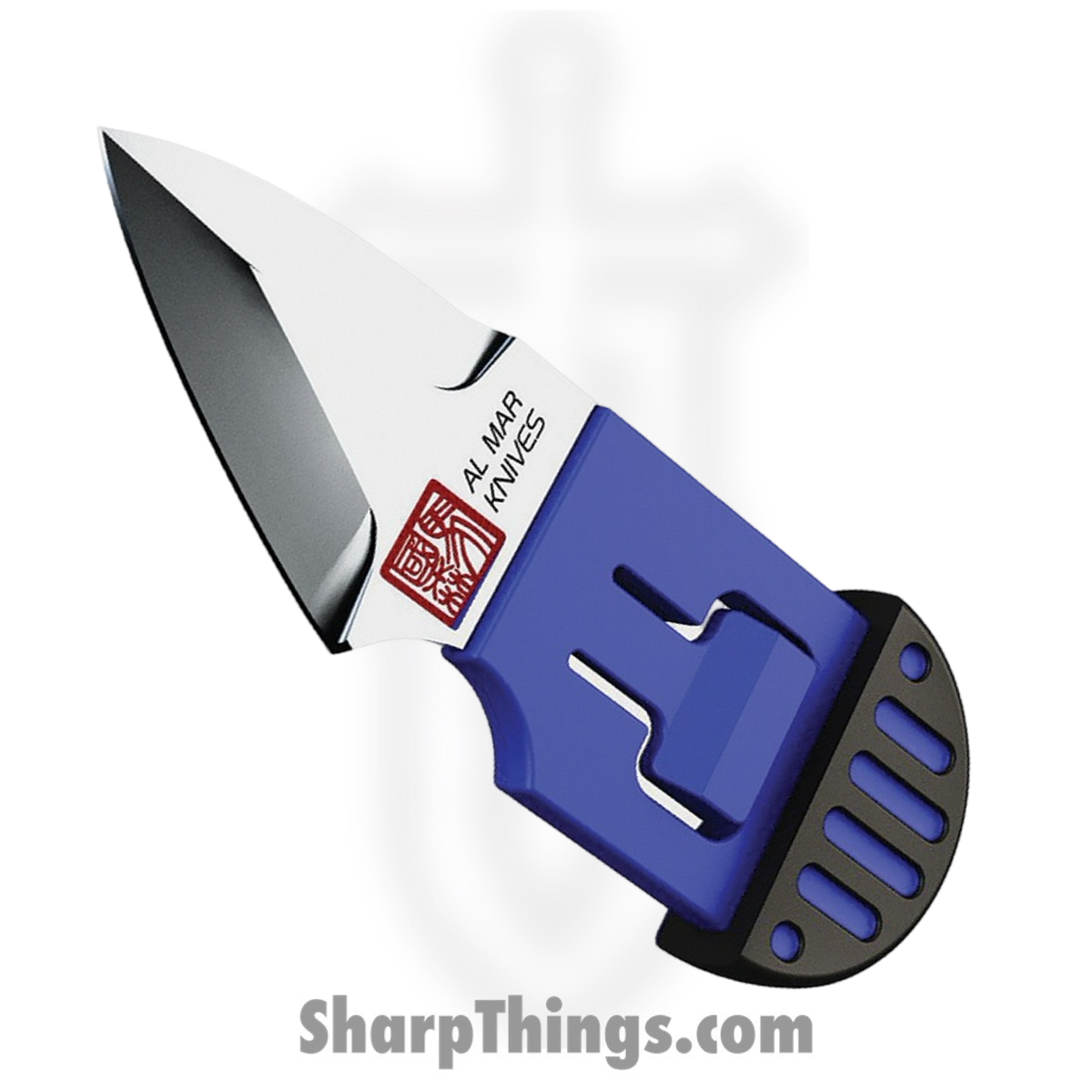 0f285eff-dfa1-44f0-8e0f-56671c1b10c6_AMK1001BKBLBL_1.jpg Al Mar - AMK1001BKBLBL - Stinger Keyring Knife - Fixed Blade Knife - D2 Satin Spear Point - Polymer with TPR Overmold - Blue Black - Image 1
