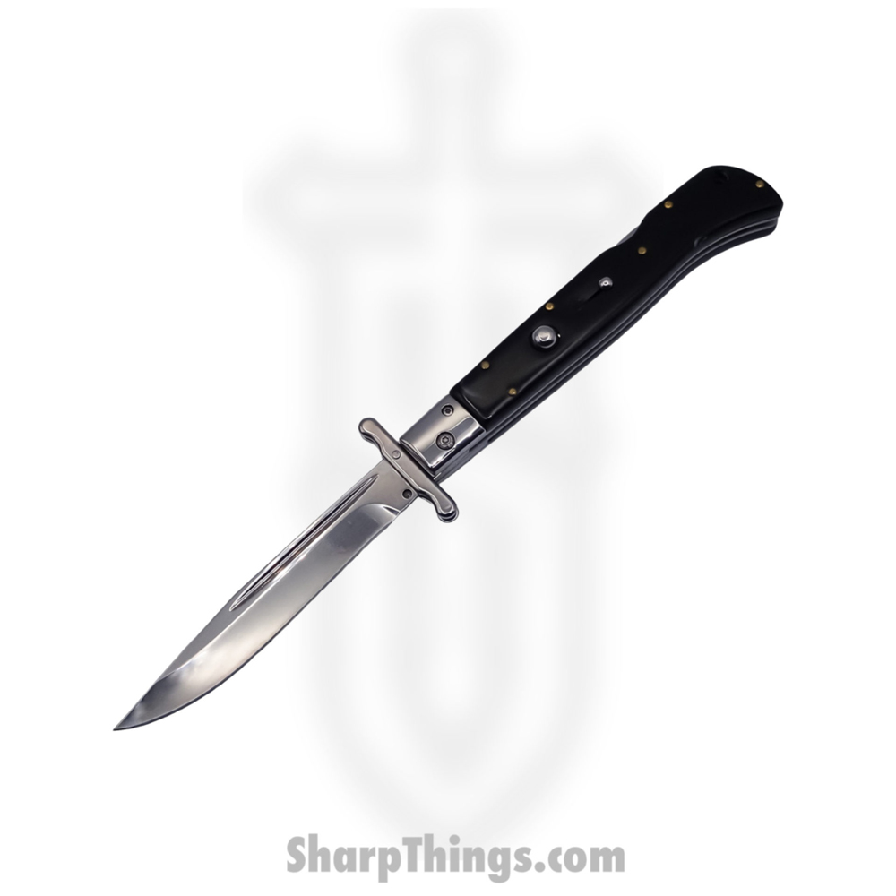 0f619f4b-3e52-4642-b20d-fa1076bc209d_SBSG11CSH_1.jpg Steel River Knives - SBSG11CSH - Magnum 11in Stiletto - Swinguard Lockback Auto - 440 Clip Point - Black Horn - Image 1