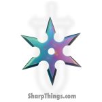 BladesUSA - 90-16C - 4 inch 6 Point Throwing Star - Fixed Blade Knife - Stainless Coated - stainless - Rainbow
