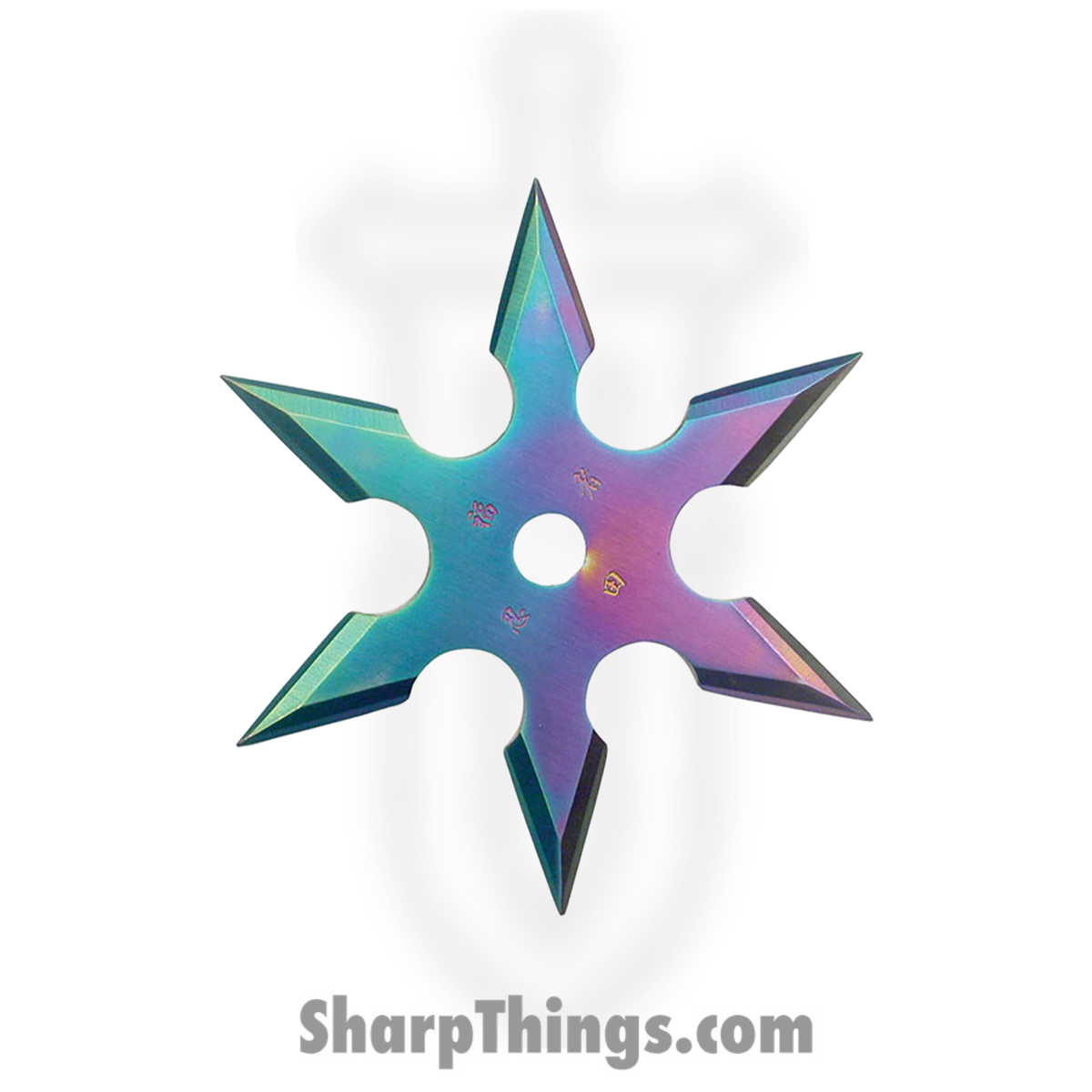 0feb9808-2a5c-4aff-a72d-4d850fe24e4d_90-16C_1.jpg BladesUSA - 90-16C - 4 inch 6 Point Throwing Star - Fixed Blade Knife - Stainless Coated - stainless - Rainbow - Image 1