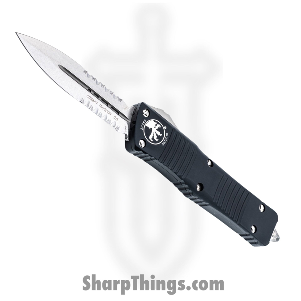 10bd7983-b690-44f3-b08a-c57c947a30b3_142-11_1.jpg Microtech - 142-11 - Combat Troodon D/E P/S - OTF Auto - Bohler Elmax, M390, or 204P Stonewash Dagger - 6061-T6 Aluminum - Black - Image 1
