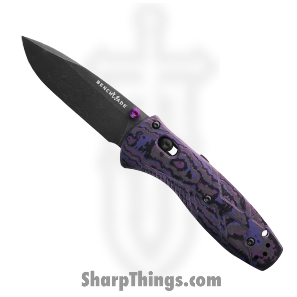 1120de61-1b47-491e-96a2-08598af2d0ba_585BK-251_1.jpg Benchmade - 585BK-251 - Mini Barrage - Assisted Open Knife - CPM S90V Battlewash Drop Point - FatCarbon - Purple Haze - Image 1