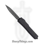 Microtech - 147-16CFS - UTX-70 - OTF Auto - Damascus Damascus Dagger - Aluminum/CF - Black