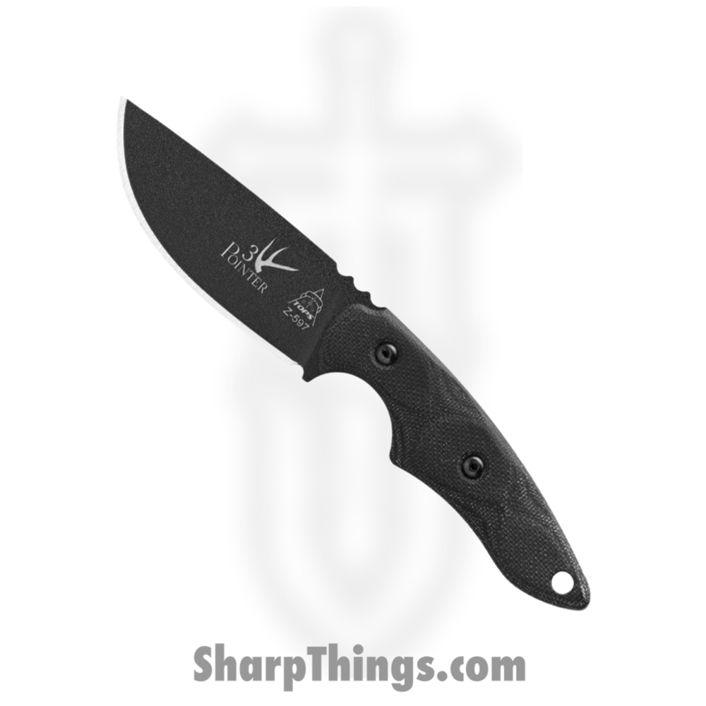 13010d84-ce3e-4669-9f4f-ac9801d1e92b_TP3PR01_1.jpg Tops - TP3PR01 - 3 Pointer - Fixed Blade Knife - 1095HC Black Traction Coating Full Tang - Canvas Micarta - Black - Image 1