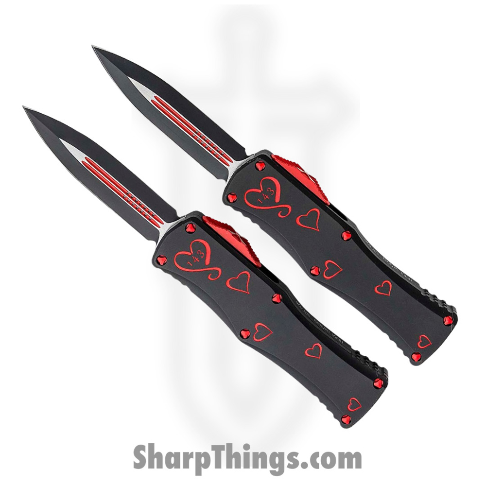 13a7aa81-6965-4584-827d-7be28f454214_702-1SETTFS_1.jpg Microtech - 702-1SETTFS - Hera Twin Flames Set - OTF Auto - M390 Coated Dagger - 6061-T6 Aluminum/Hearts - Black/Red - Image 1