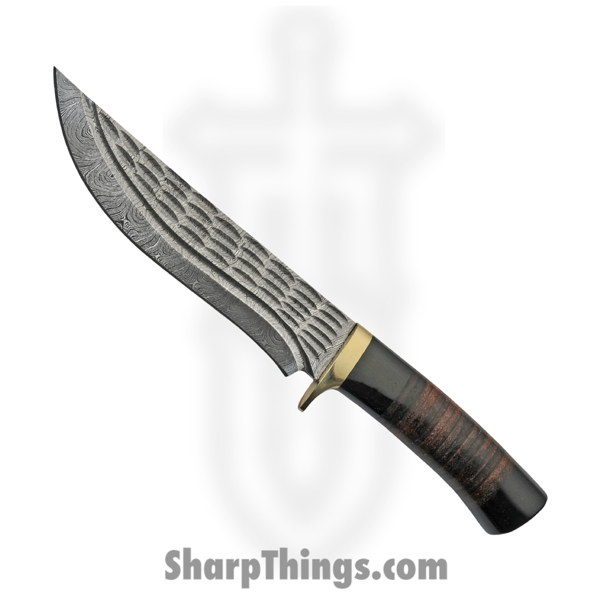 14456614-1592-45a6-8797-d41868755ffd_DM1227LR_1.jpg Damascus - DM1227LR - Hunter - Fixed Blade Knife - Damascus - Stacked Leather Buffalo Horn - Brown Black - Image 1