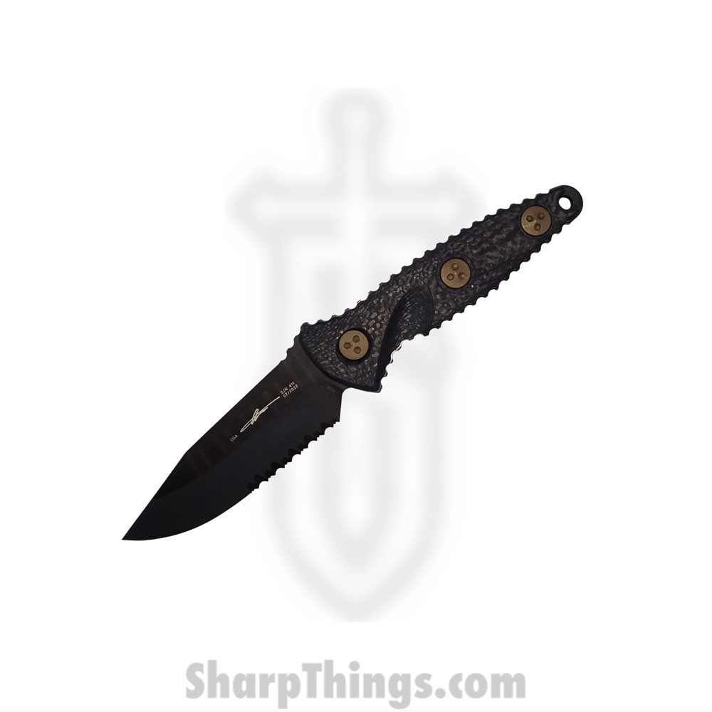 147182b7-2b2d-4ba8-8602-c6ba856f0380_113M-2DLCCFS_1.jpg Microtech - 113M-2DLCCFS - Socom Alpha Mini - Fixed Blade Knife - M390 Coated Clip Point - Carbon Fiber - Black - Image 1