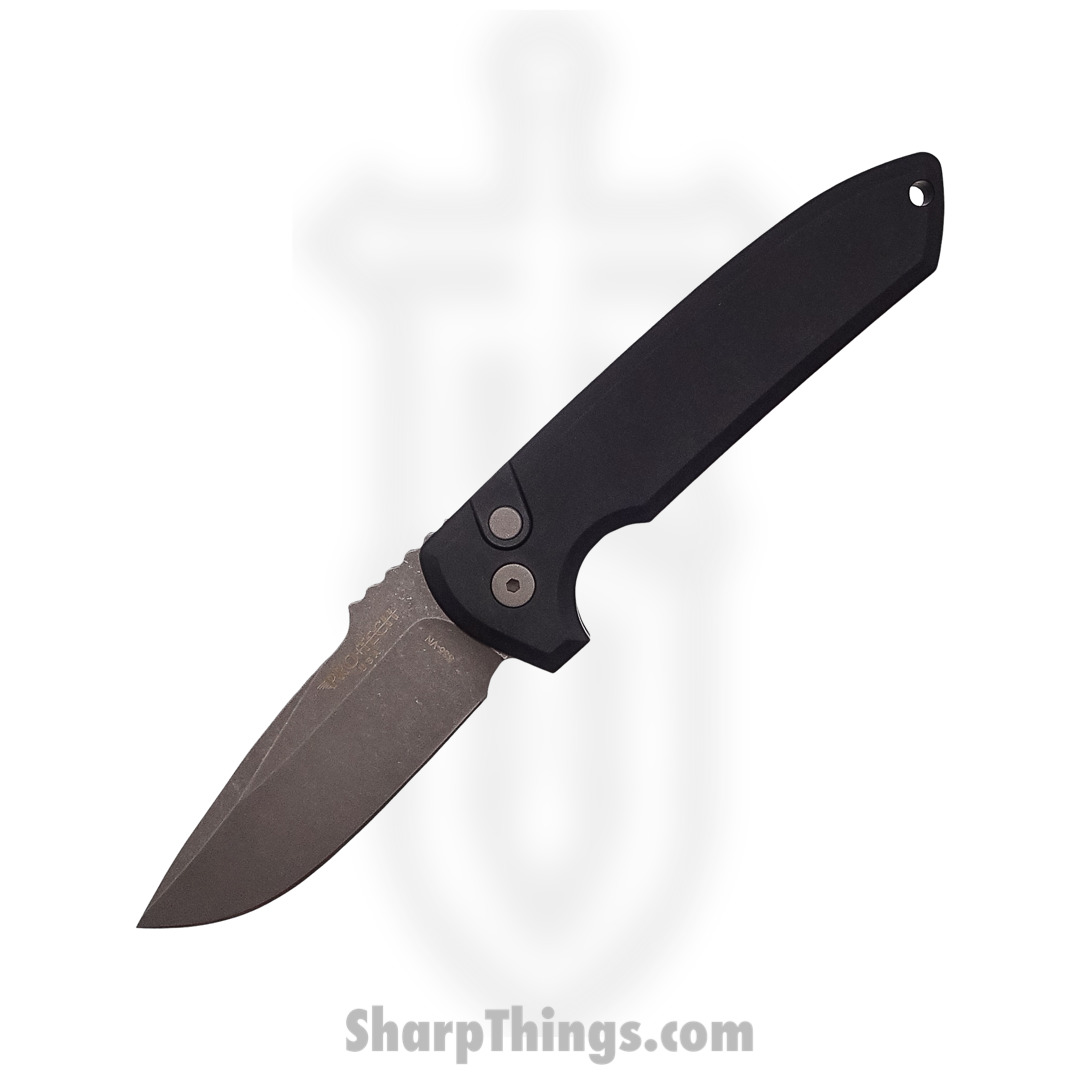 14c75402-e9a5-4d5f-a562-a19dd7801139_LG311_1.jpg ProTech - LG311 - Les George Rockeye - Automatic Knife - S35VN Acid Wash Drop Point - Aluminum - Black - Image 1