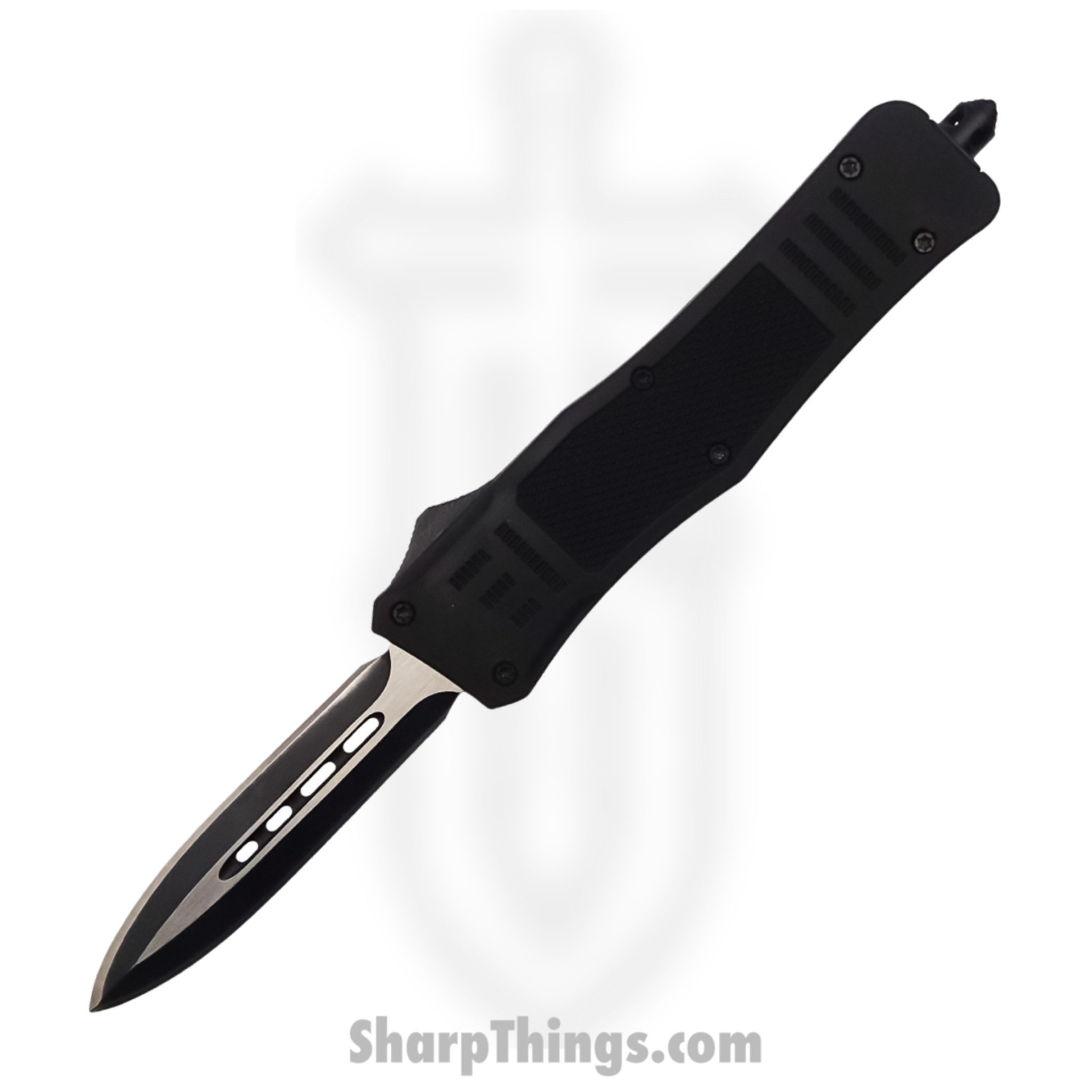 14e16ae3-f618-4aab-8498-29cd3fa75292_SB618DGSBK_1.jpg Steel River Knives - SB618DGSBK - Midway OTF Auto - 440 2 Tone Dagger Serrated - Black - Image 1