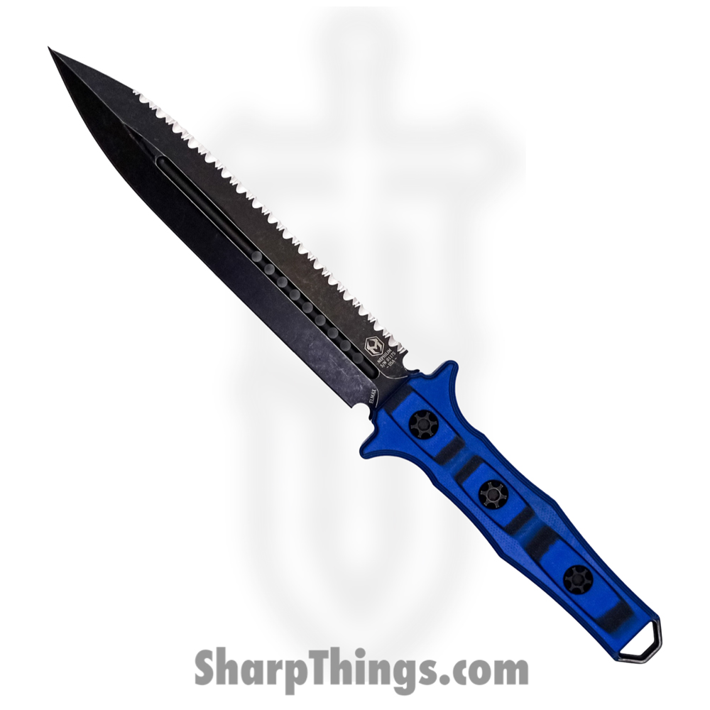 16af274f-8721-461d-9bec-a81371bee419_H003-8C-BLUBLK_1.jpg Heretic Knives - H003-8C-BLUBLK - Nephilim Fixed Blade D/E Dagger - Serrated - Elmax - G10 - Blue Black - Image 1