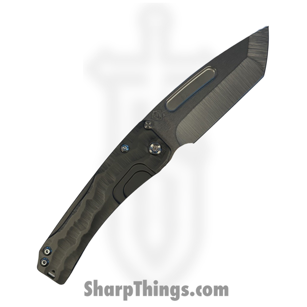 16b0bc02-57da-4bce-ade2-7ad6fc6bdbe8_040424B_1.jpg Medford Knife and Tool - 040424B - Slim Midi LH - Folding Knife - S45VN Tumbled Tanto - Titanium "Bark" - Black - Image 1