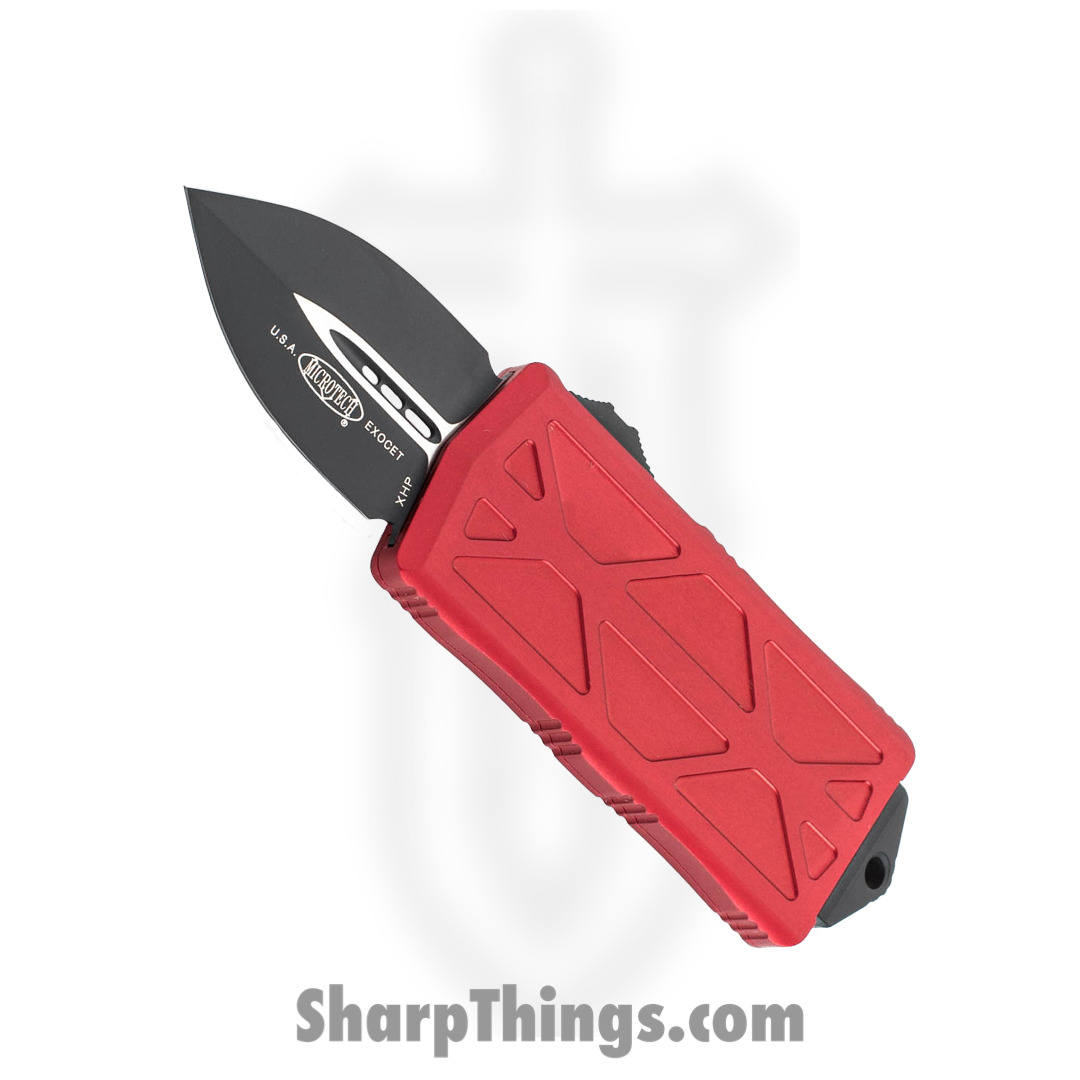 16b6af7b-321d-4092-bc62-ae7486cccca6_157-1RD_1.jpg Microtech - 157-1RD - Exocet Money Clip - OTF Auto - Elmax, M390, 204P Coated Dagger - 6061-T6 Aluminum - Red - Image 1