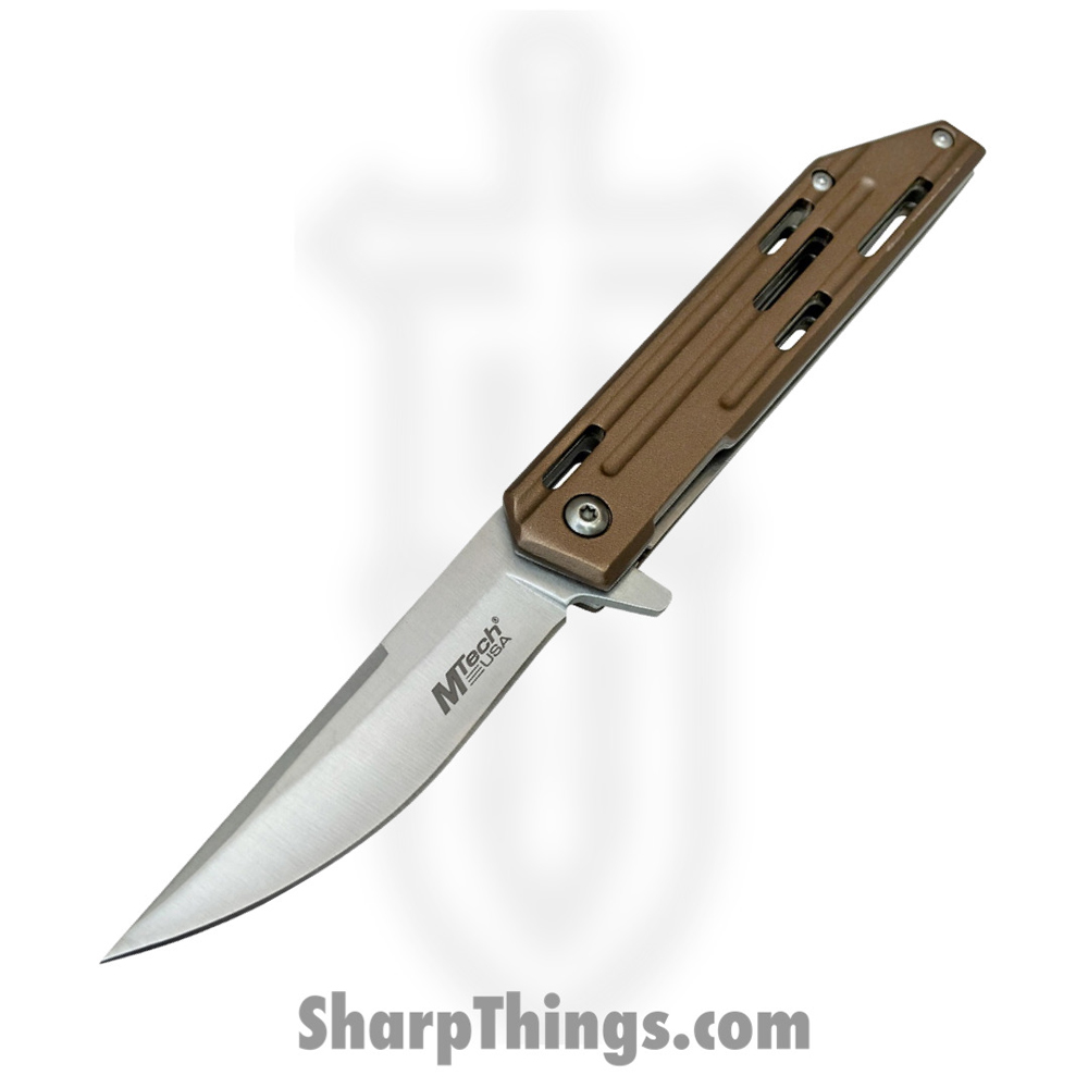 16e99aa0-6c50-4dab-a412-3432ecaaf8f0_MTA1200TN_1.jpg MTech Knives - MTA1200TN - Spring Assisted Linerlock - Folding Knife - 3Cr13 Satin Drop Point - Aluminum - Tan - Image 1