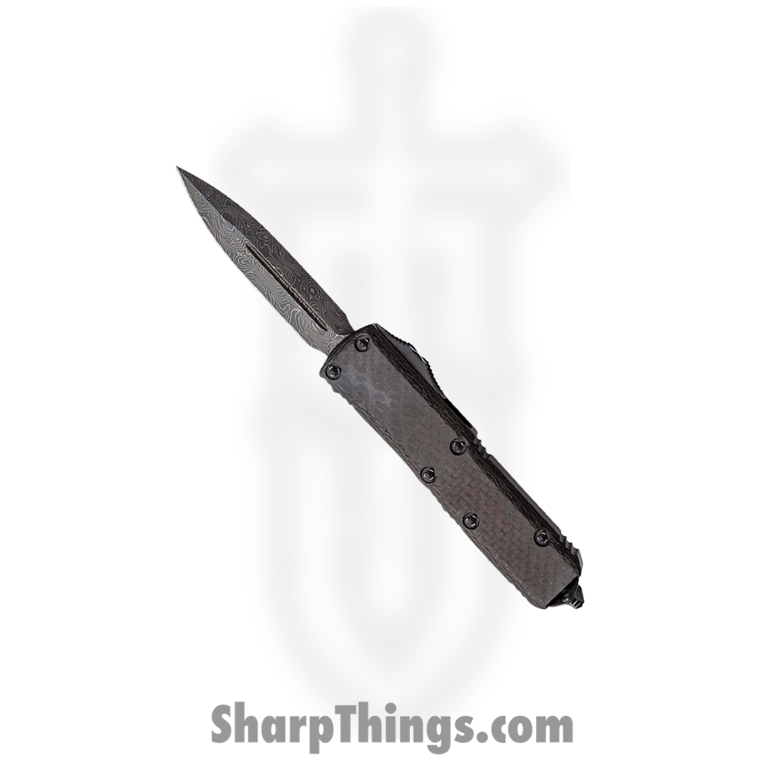 1716266a-fd3f-42d0-8409-49145115d82c_232-16CFS_1.png Microtech - 232-16CFS - UTX-85 Signature Series - OTF Auto - Damascus Damascus Dagger - Carbon Fiber/Aluminum - Black - Image 1