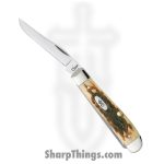 Case Cutlery - CA00013 - Mini Trapper - Folding Knife - Tru-Sharp Stainless Polished Clip Spey - Peach Seed Jigged Amber Bone - Brown Tan