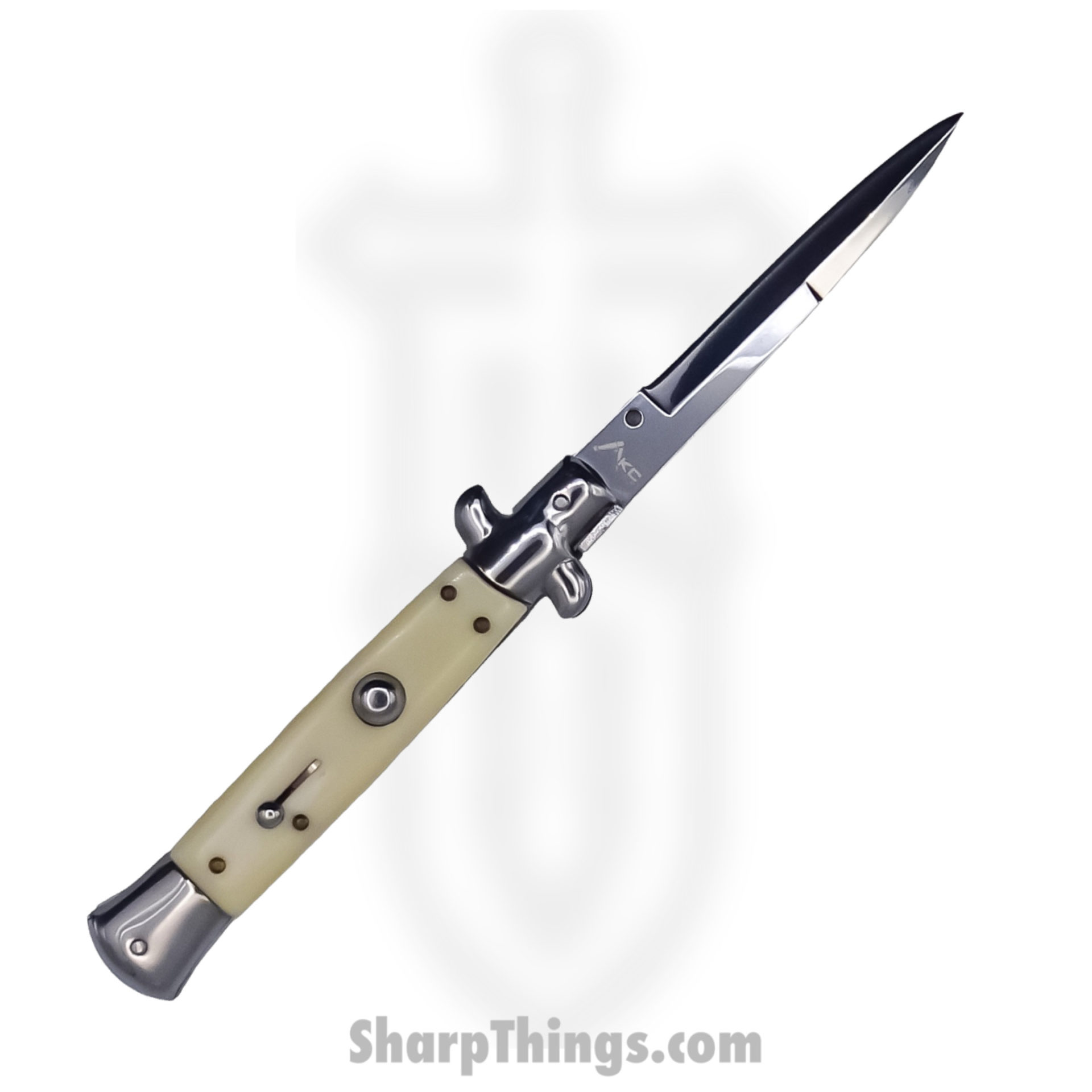 186dfc28-b47d-4e9e-8410-e56e98dc7929_SBBOL9SI_12.jpg Steel River Knives - SBBOL9SI - Arrivato 9in Stiletto - Bolster Release Auto - 440 Bayonet - Ivory - Image 1