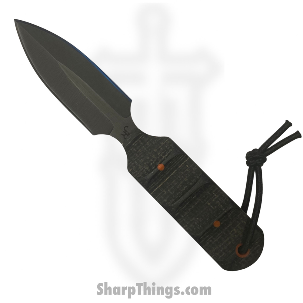 188015e1-e213-40f7-98a8-6f51e801c3fe_JRsEDCDagg_1.jpg JRs Knives - JRsEDCDagg - EDC Chisel Grind Dagger - Fixed Blade Knife - 1095 HC Coated Dagger - Burlap Micarta/Red Pins - Black - Image 1