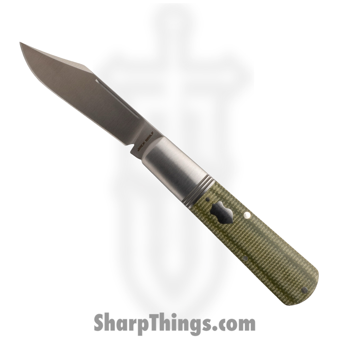 18b758af-7230-4a34-ad48-f1c8a7245015_GW-BAR-01-CAN-MIC-GRN_1.jpg Jack Wolf Knives - GW-BAR-01-CAN-MIC-GRN - Gateway Barlow - Folding Knife - 14C28N Satin Barlow - Canvas Micarta - Green - Image 1