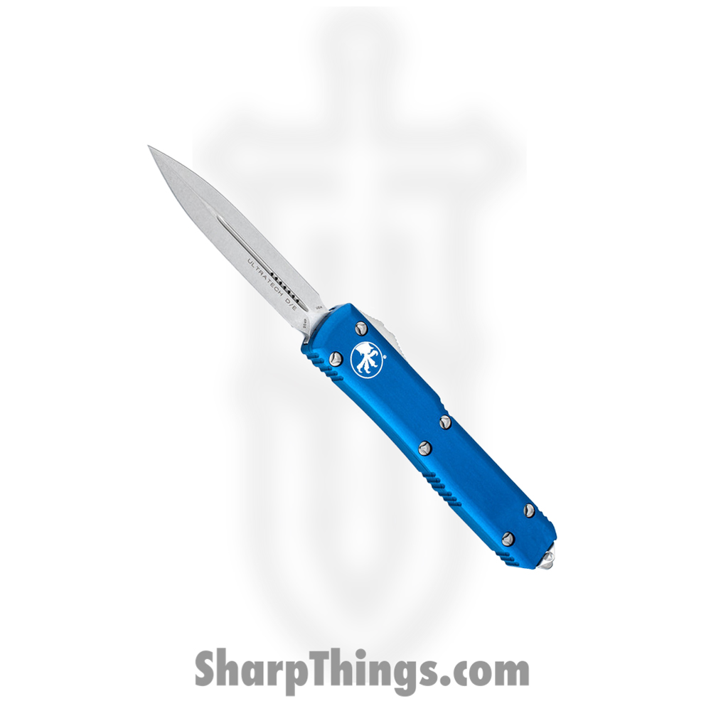 194d5863-f48c-4cbd-a1b0-0af602ddff3d_122-10BL_1.jpg Microtech - 122-10BL - Ultratech - OTF Auto - Elmax, M390, 204P Stonewash Dagger - 6061-T6 Aluminum - Blue - Image 1