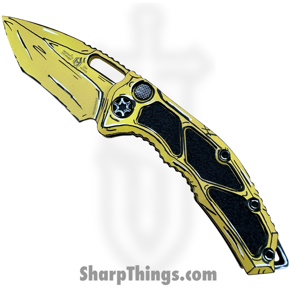 19c8b340-1822-470c-9a52-a7595af017a2_H012-CS-YW_1.jpg Heretic Knives - H012-CS-YW - Cel Shaded Medusa - Automatic Knife - CPM MagnaCut Coated Recurve - Aluminum - Yellow - Image 1