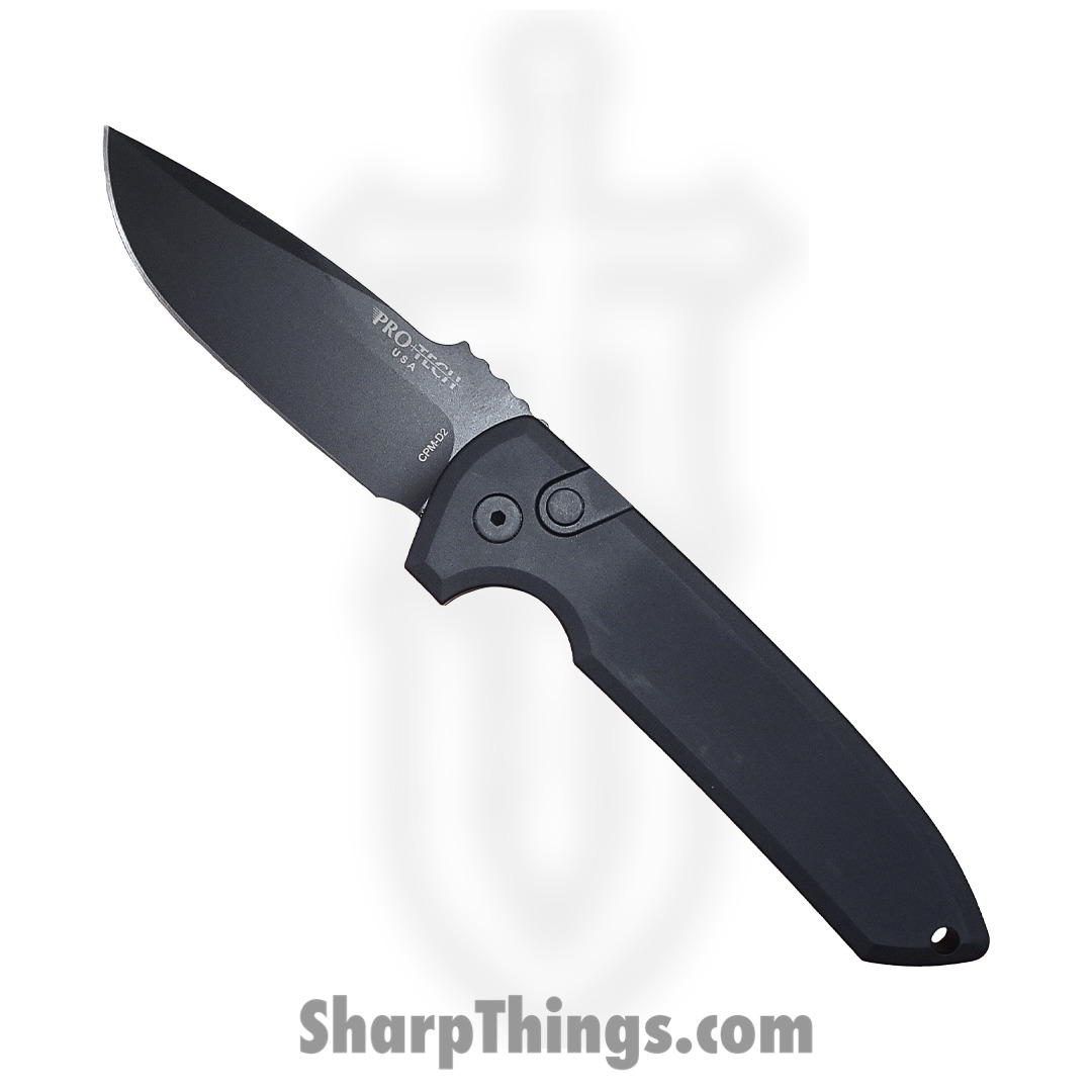 19cc3b06-7dcf-488d-9c18-7c56b5e26e3b_LG303-D2_1.jpg ProTech - LG303-D2 - Les George Rockeye - Automatic Knife - D2 Coated Drop Point - 6061-T6 Aluminum - Black - Image 1