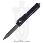 Microtech - 147-10DBK - UTX-70 - OTF Auto - Elmax, M390, 204P Stonewash Dagger - 6061-T6 Aluminum - Distressed Black