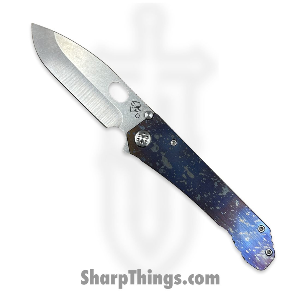 1b00266d-ae8b-4ecf-aa55-fe474d959b5b_MK002DTQ-03TM-TSCF-Q4_1.jpg Medford Knife and Tool - MK002DTQ-03TM-TSCF-Q4 - 187 DP - Folding Knife - Tumbled D2 Drop Point - Titanium - Faced Flamed "Galaxy" - Image 1