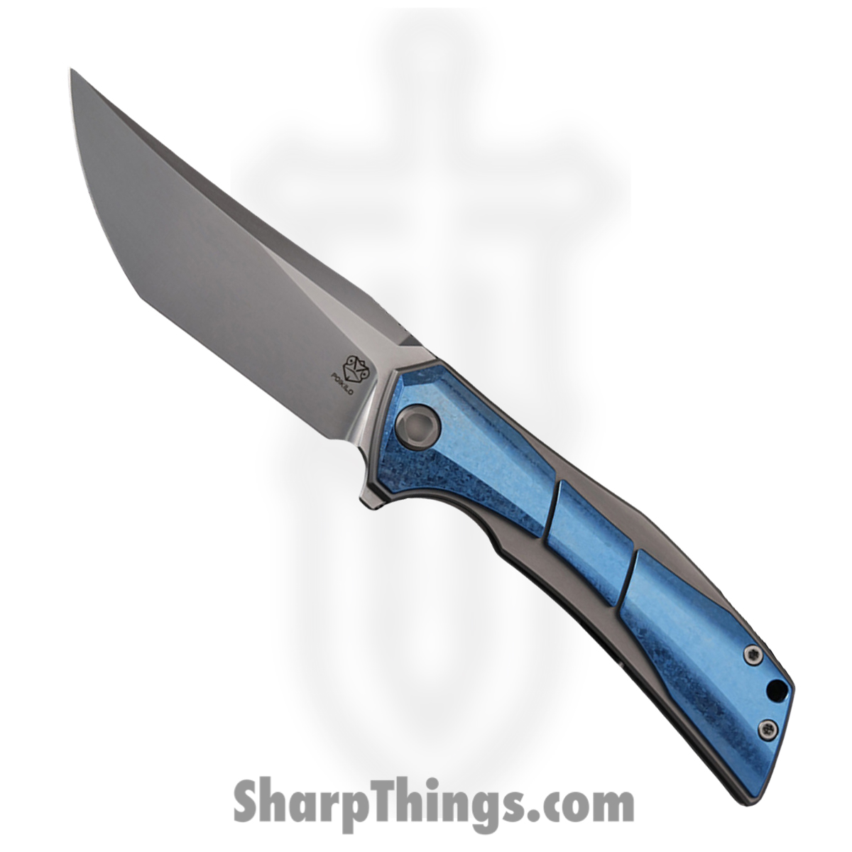 1bb283b7-1f23-4885-bcd0-e7f2e8ae9a7f_PBAS1_1.jpg Poikilo Blade - PBAS1 - Anolis S1 - Folding Knife - Bohler M398 Pearlescent Stonewash Tanto - Titanium - Blue Crystal - Image 1