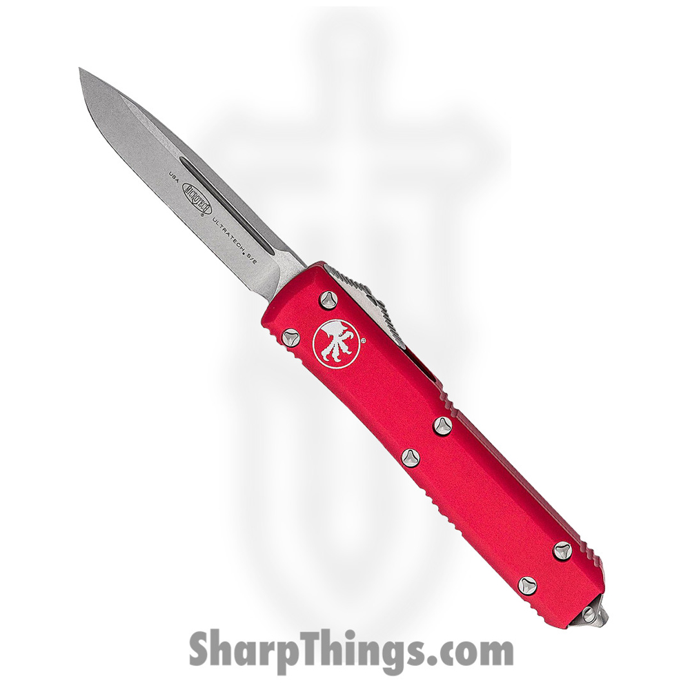1bd89e20-7c0e-4df1-aa3c-00ac87b1102e_121-10RD_1.jpg Microtech - 121-10RD - Ultratech OTF S/E Automatic Stonewash Drop Point Knife - 6061-T6 Aluminum - Red - Image 1
