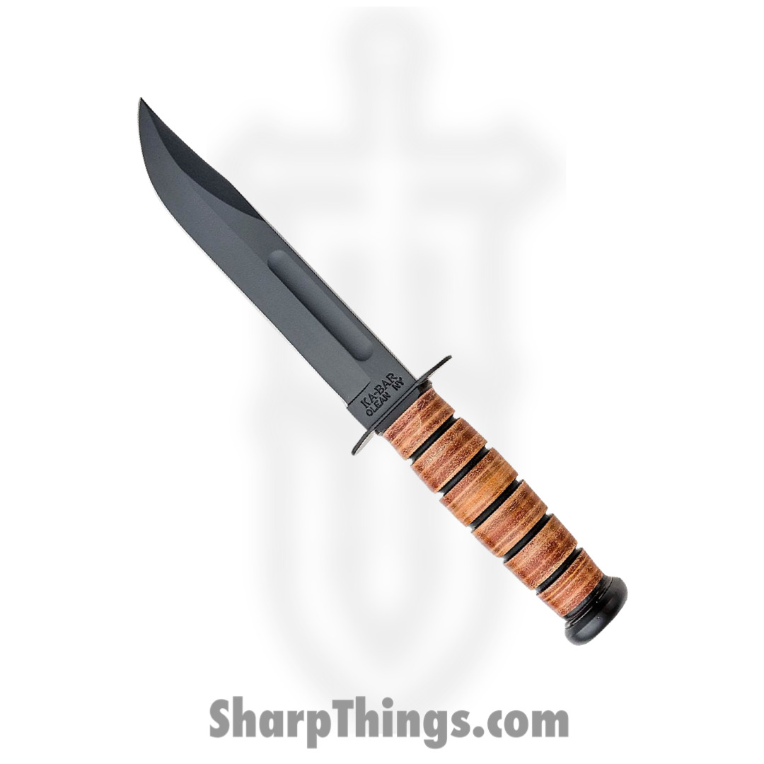 1c4a55b4-fe40-458f-9e3f-c7a454174d64_KA5017_1.jpg Ka-Bar - KA5017 - USMC Fighting Knife - Fixed Blade Knife - 1095 Carbon Coated Clip Point - Stacked Leather - Brown - Image 1