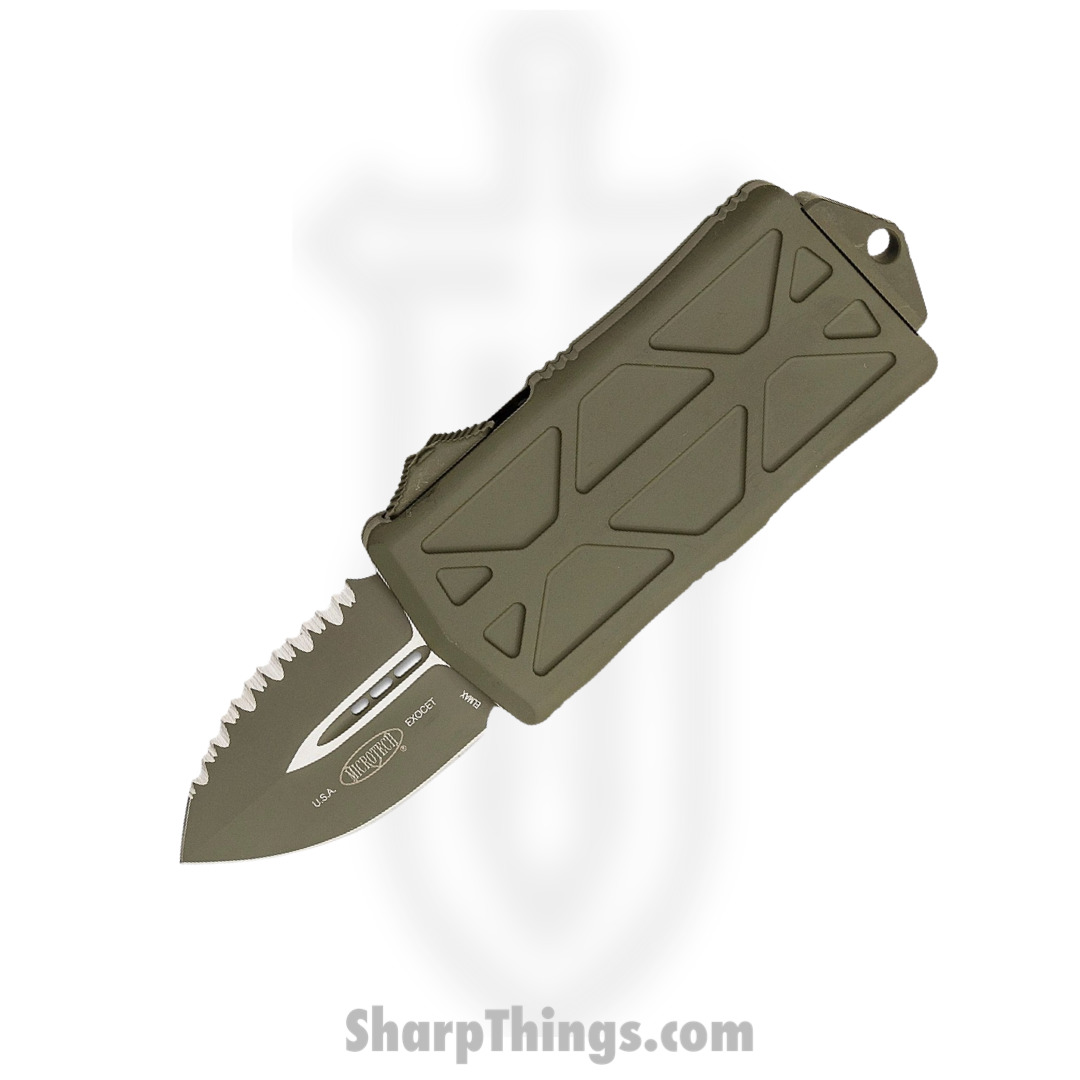 1ce19b4c-37e6-42f2-a28e-085925046c30_157-3COD_1.jpg Microtech - 157-3COD - Exocet Money Clip - OTF Auto - Elmax, M390, 204P Coated Dagger - 6061-T6 Aluminum - OD Green - Image 1