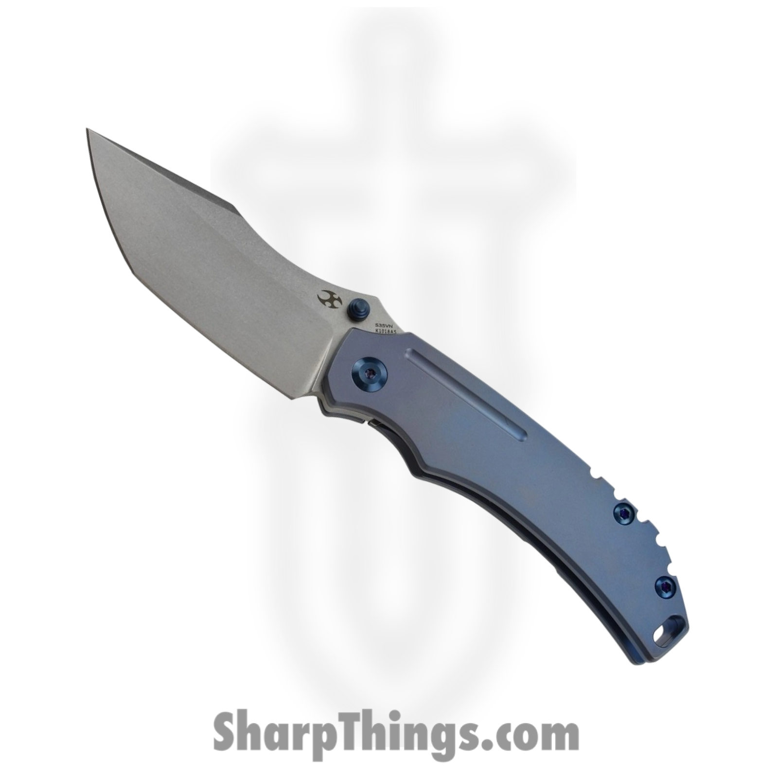 1d04d808-8ced-4d98-be87-767a6f9d9cee_K1018A5_1.png Kansept Knives - K1018A5 - Pelican - Folding Knife - S35VN Stonewashed Tanto - 6AL4V Titanium - Blue - Image 1