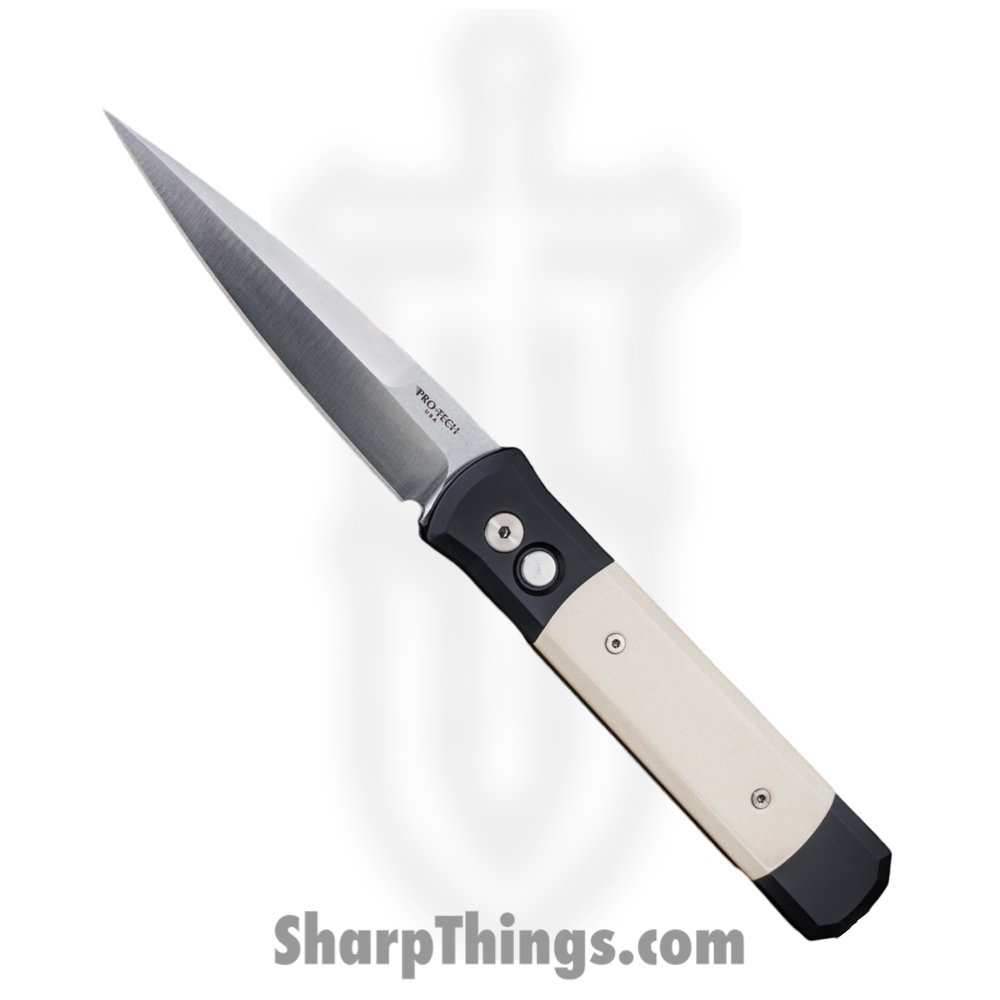 1ded9143-7201-424a-9e95-424743b2c884_951_1.jpg ProTech - 951 - Godfather - Automatic Knife - 154CM Satin Spear Point - Micarta - Black White - Image 1