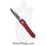 Microtech - 148-1MR - UTX-70 - OTF Auto - Elmax, M390, 204P Two Tone Drop Point - 6061-T6 Aluminum - Merlot
