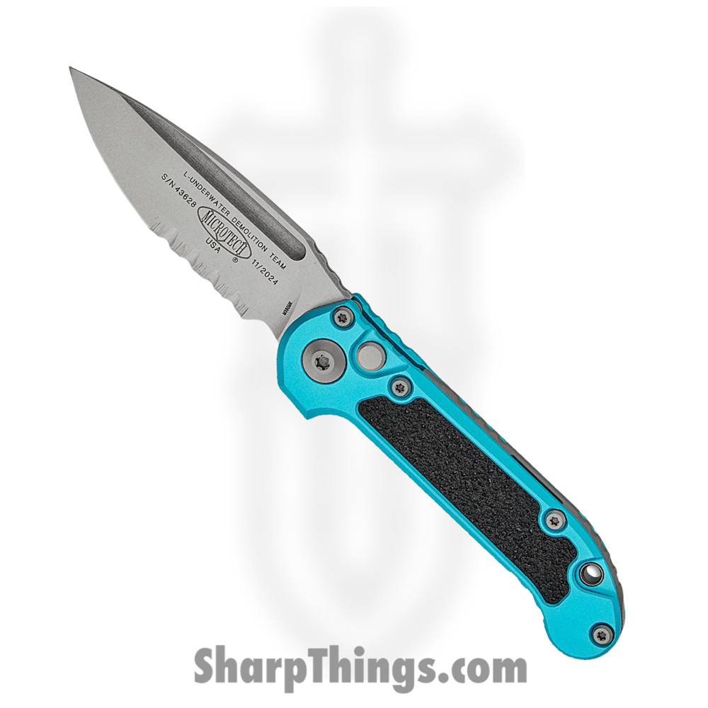 1eb0f0bd-442f-48ae-a75e-fe01e6e63aa6_1135-11TQ_1.jpg Microtech - 1135-11TQ - LUDT Gen III - Automatic Knife - M390MK Stonewash Drop Point P/S - Aluminum with Traction Tape Inserts - Turquoise - Image 1