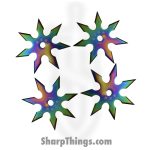 VOC - TS-9104-RB-4 - 4in 7 Point Ninja Shuriken Pack of 4 - Fixed Blade Knife - Surgical Steel - Rainbow