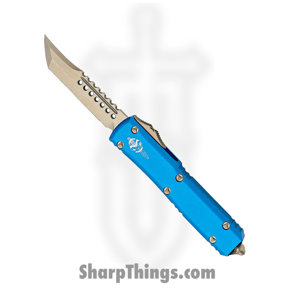20356231-c66a-4ba1-8a4e-3b40fd7212f3_119-13BLS_1.jpg Microtech - 119-13BLS - Ultratech Signature Series - OTF Auto - Elmax, M390, 204P Bronze Hellhound - 6061-T6 Aluminum - Blue - Image 1