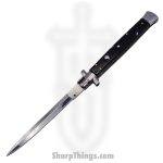 Steel River Knives - SBBOL13SH - Grosso 13in Stiletto - Swinguard Lockback Auto - 440 Bayonet - Black Horn