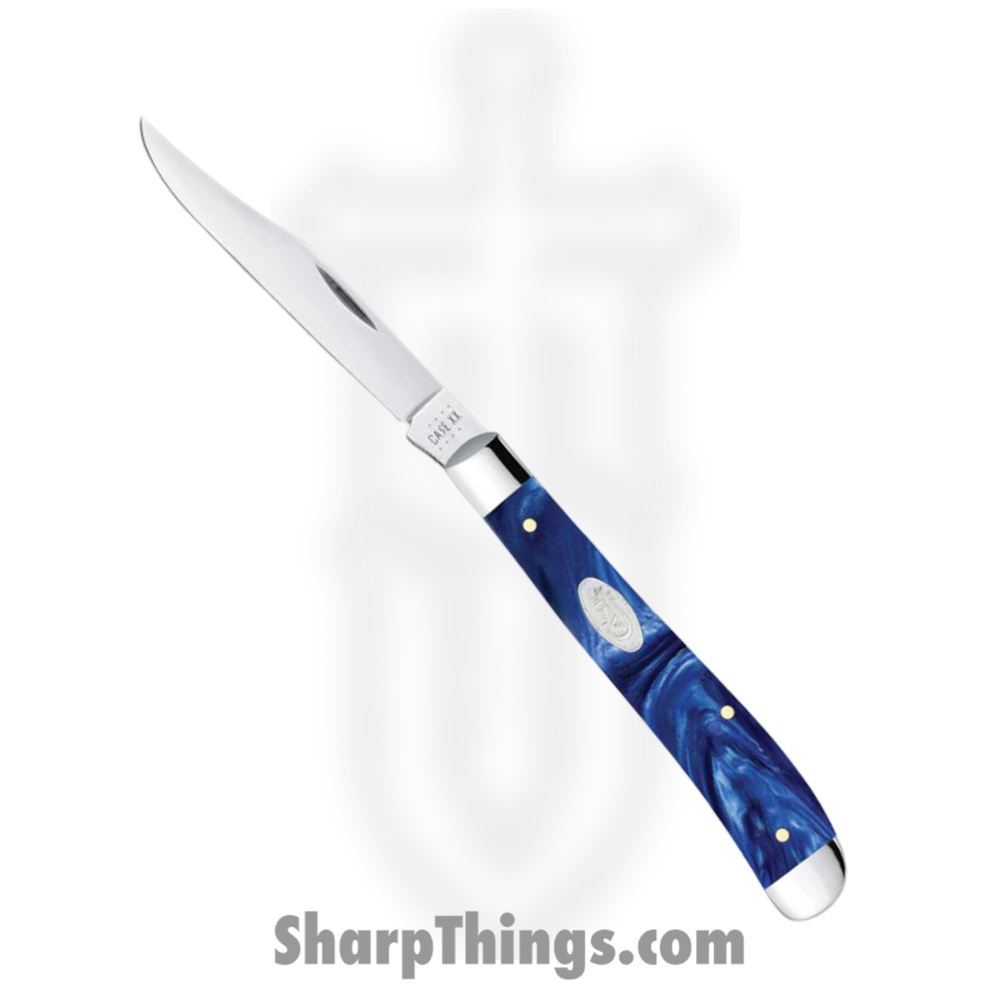 21643c49-3687-43b5-8973-8c253fbb4652_CA23445_1.jpg Case Cutlery - CA23445 - Slimline Trapper Pocket Knife - Folding Knife - Stainless Polished Long Clip - Kirinite - Blue Pearl SparXX - Image 1