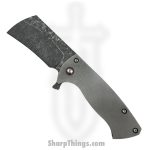 Warhawk Customs - LEV20G10 - Leviathan Cleaver - Folding Knife - Acid Washed 154CM Cleaver Blade - G10 Clip- Ti Scales - Gray