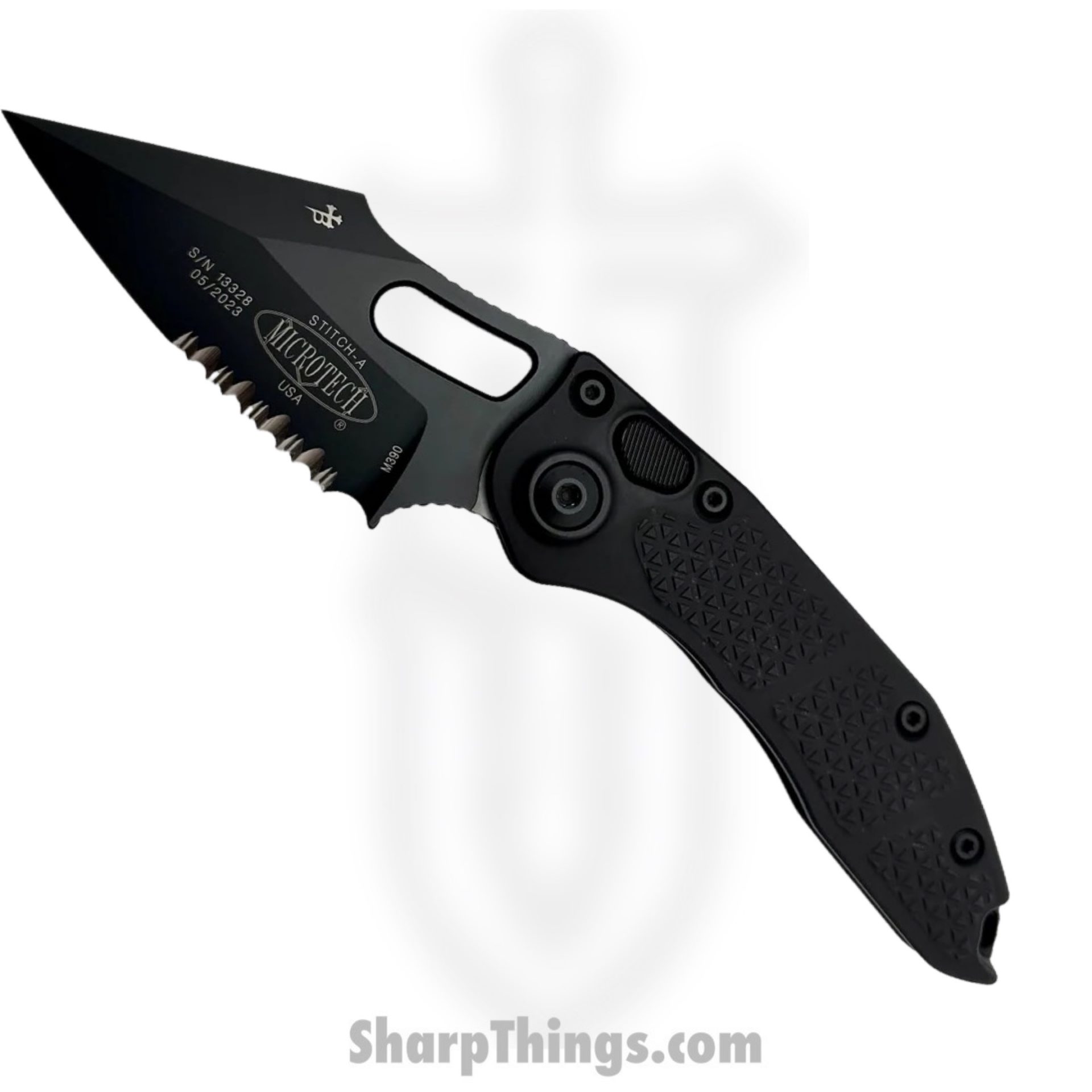 22631c0e-1123-4abc-b3a6-0b935f14811d_169-2T_1.jpg Microtech - 169-2T - Stitch - Automatic Knife - 169-2T Stitch Automatic Knife - 6061-T6 Aluminum - Black - Image 1